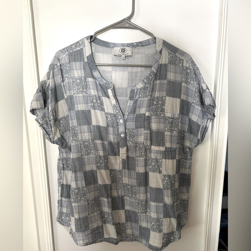 Lucky Brand Blue Patchwork Blouse - image 2